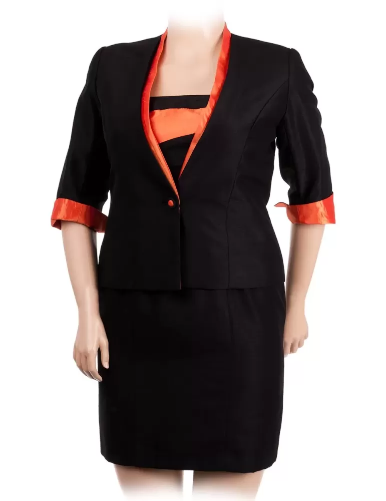 Completo abito e giacca shantung nero e arancione Silvia Mei Completo abito e giacca shantung nero e arancione Silvia Mei